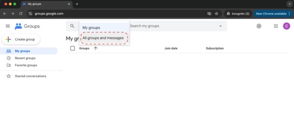 Select All groups and messages